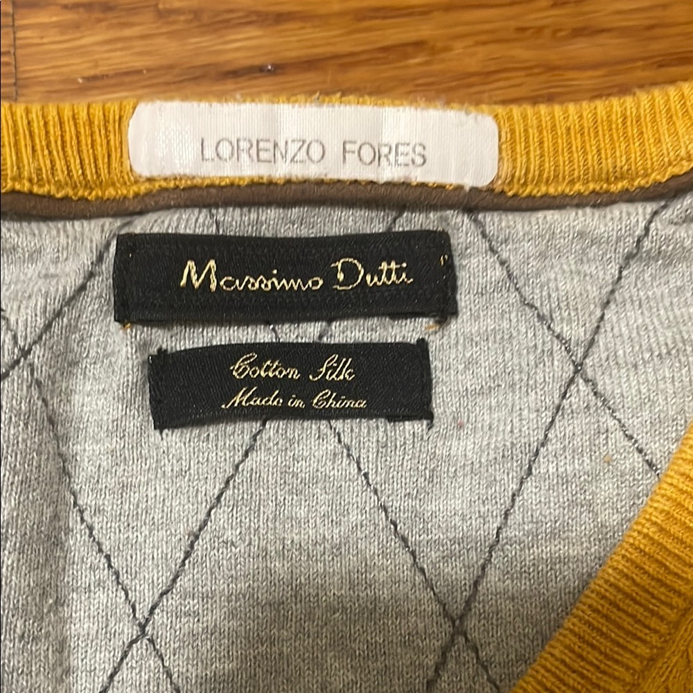 Massimo Dutti Gray Sweater with Mustard Trim